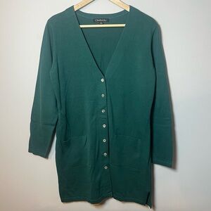 Chadwicks Long Cotton Boyfriend Cardigan Women’s M Emerald Green V-neck Sweater